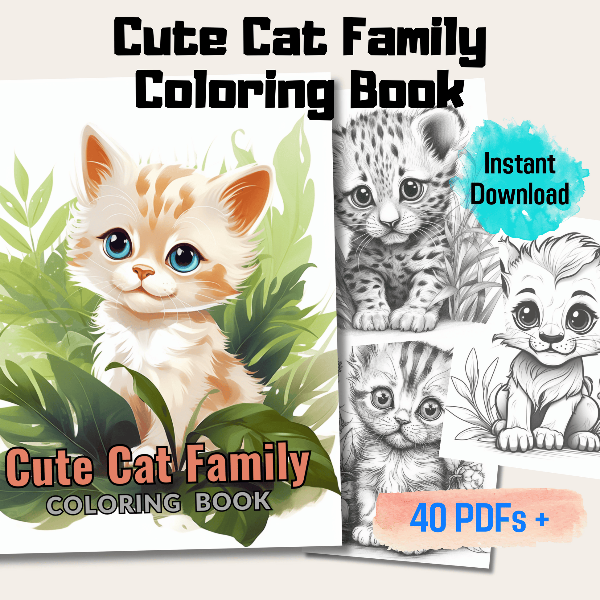 Pages designs adorable baby cat family coloring page book instant â funny print for you