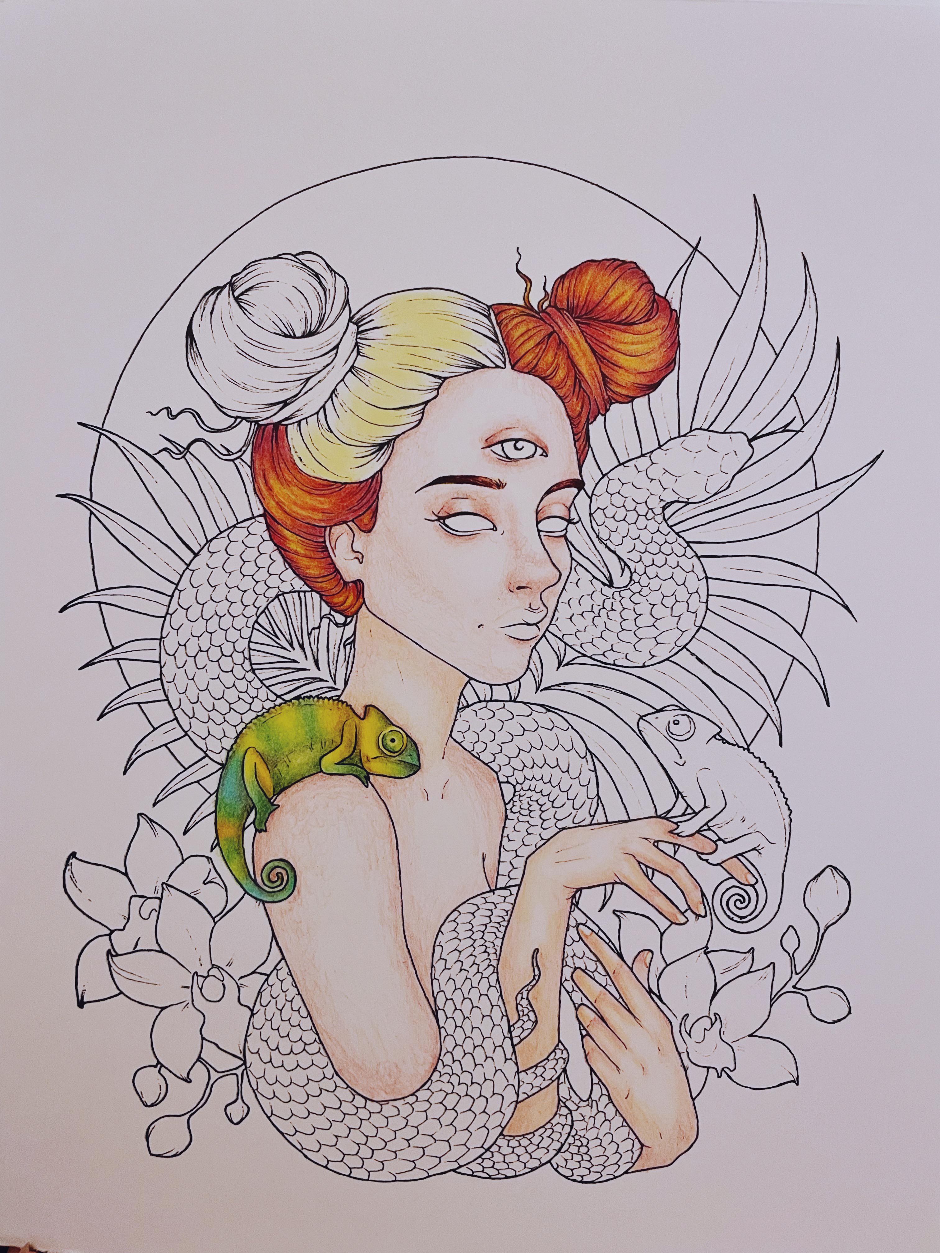 Absolutely loving these digital coloring pages from durianaddict its nice to not feel the pressure to create my own art and just relax coloring printed on card stock prisms colored pencils
