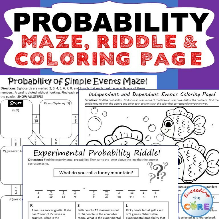 Probability maze riddle color by number coloring page fun math activities