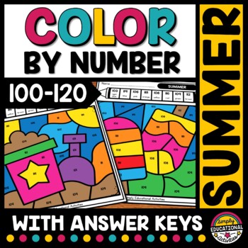 Summer math activity color by numbers to coloring pages worksheets code
