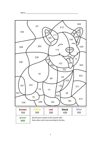 Calculated colouring colour by number round to the nearest hundred teaching resources