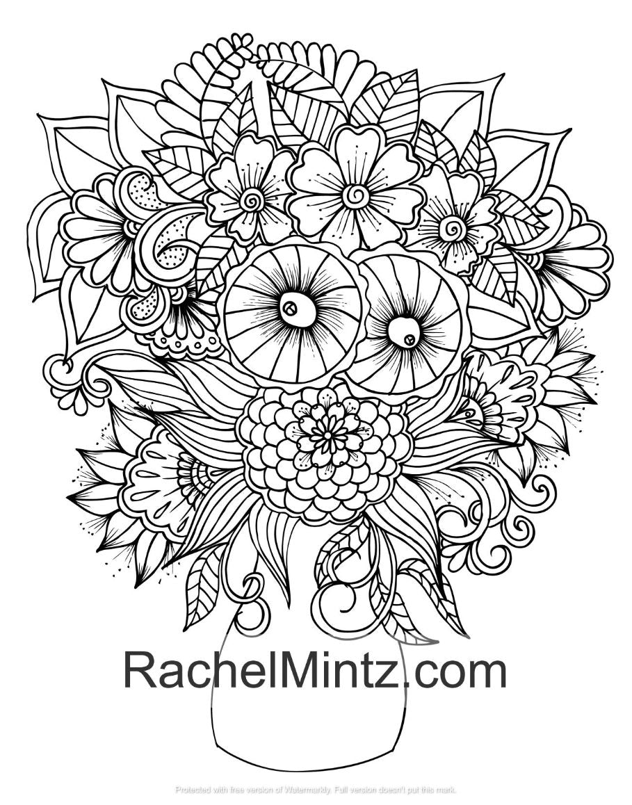 Flowers collection coloring book of floral bouquets blooming vas â rachel mintz coloring books