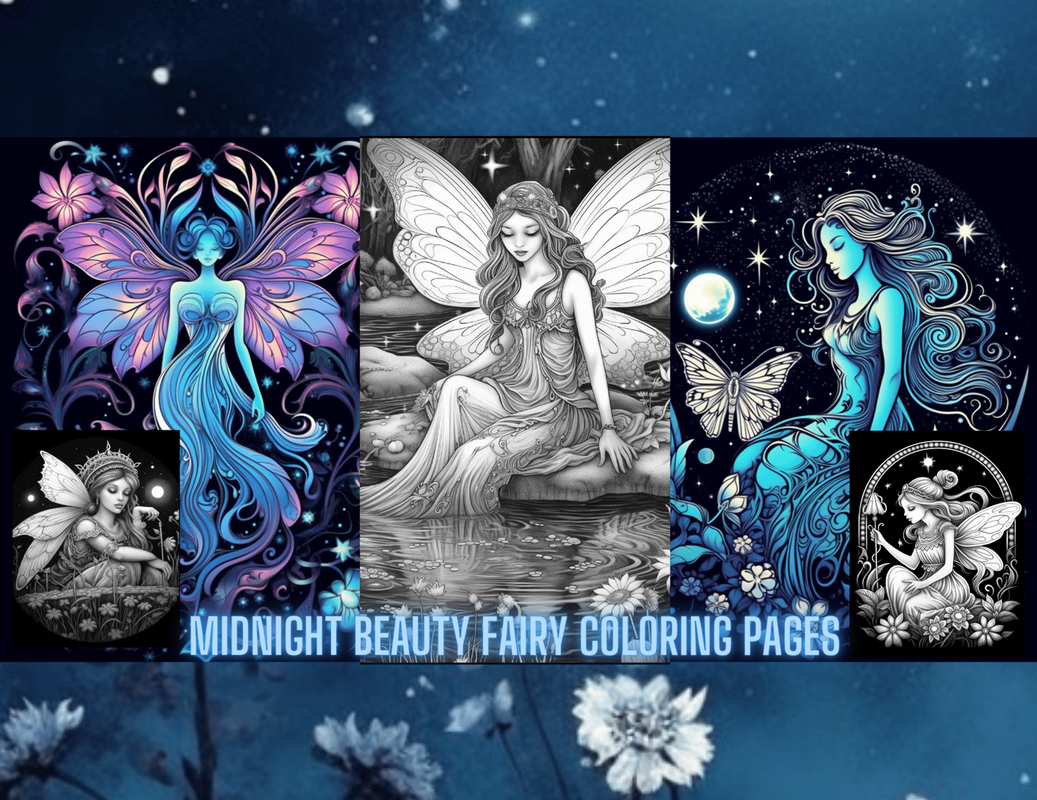 Midnight beauty fairy coloring pages for adults