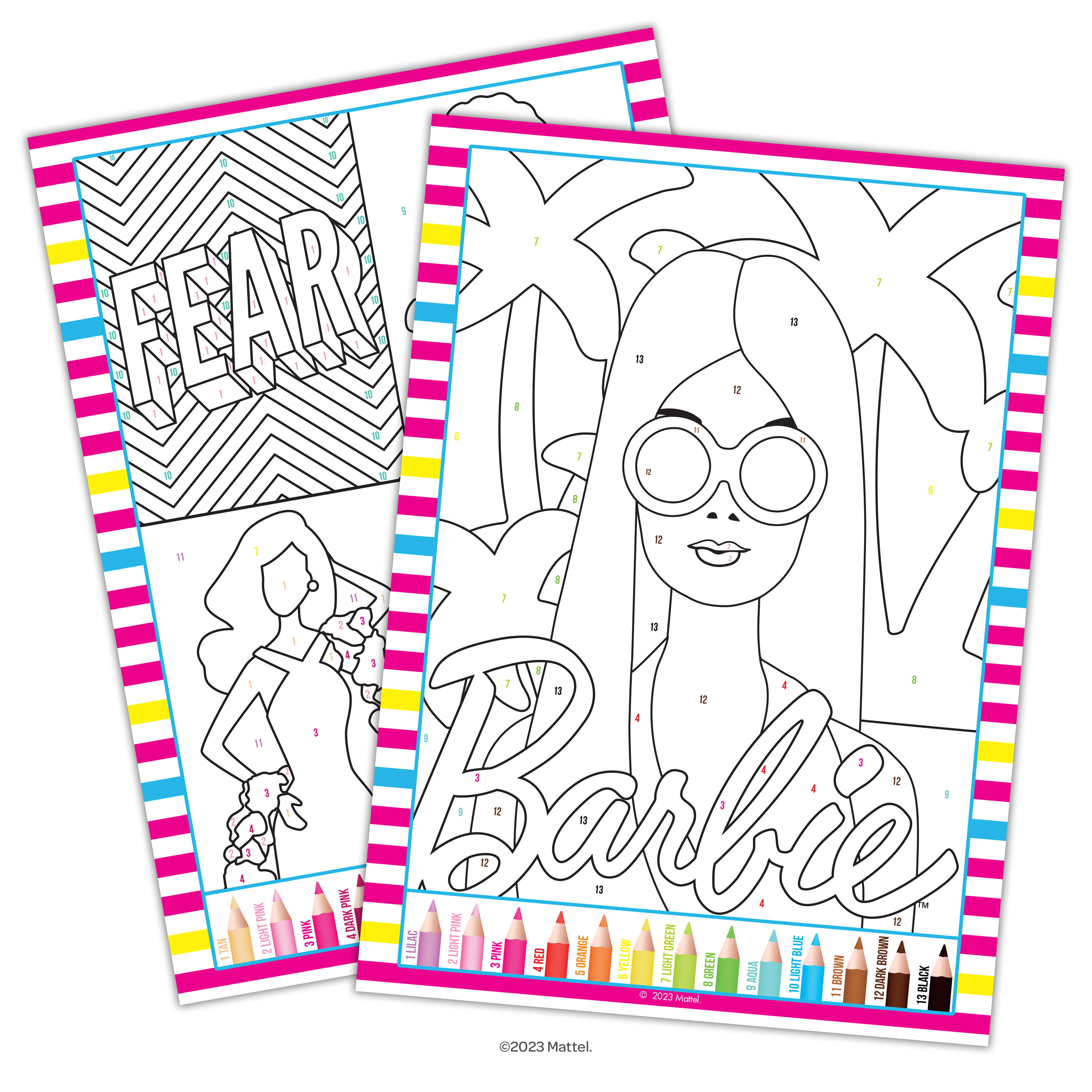 Barbie advanced color by number activity book pages paperback