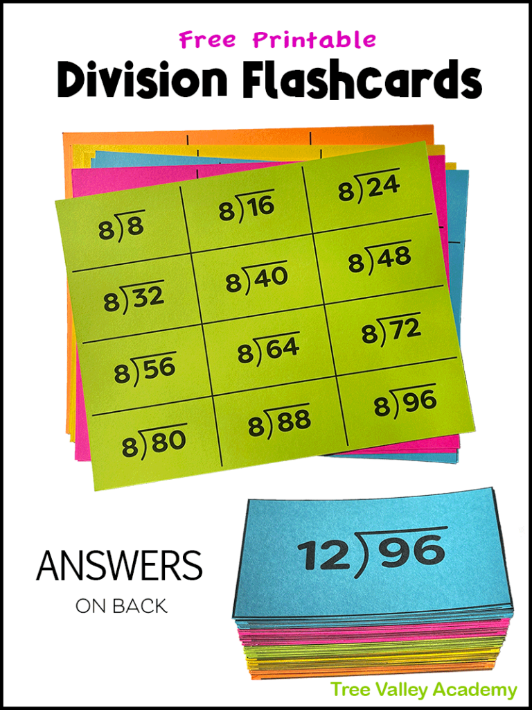 Free printable division flash cards