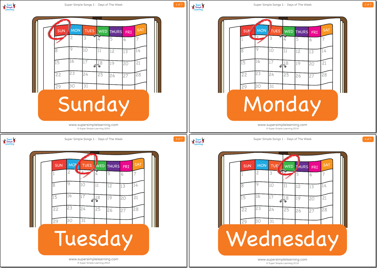Days of the week flashcards