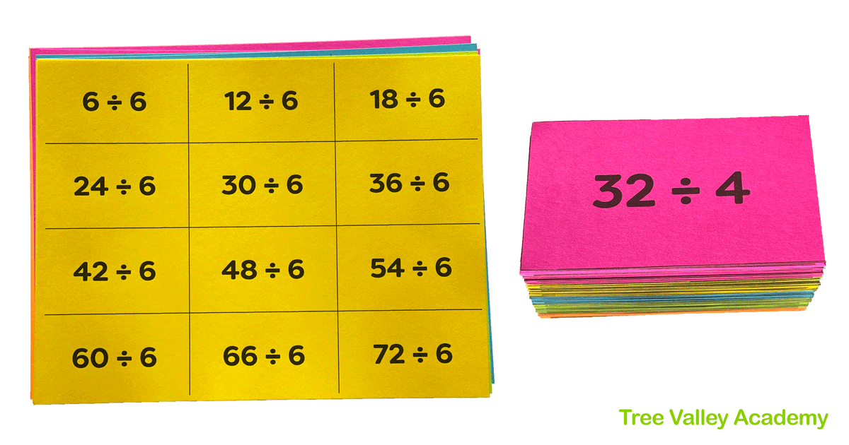 Free printable division flash cards