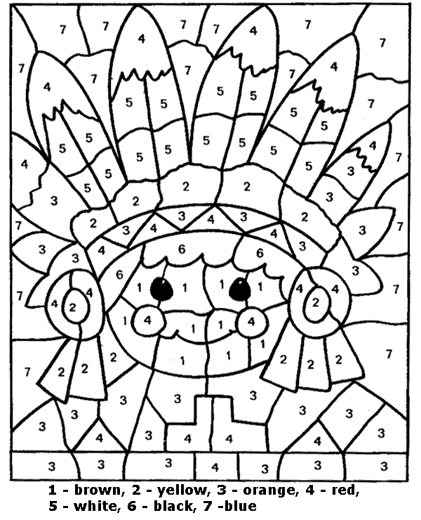 Indian boy color by number coloring page