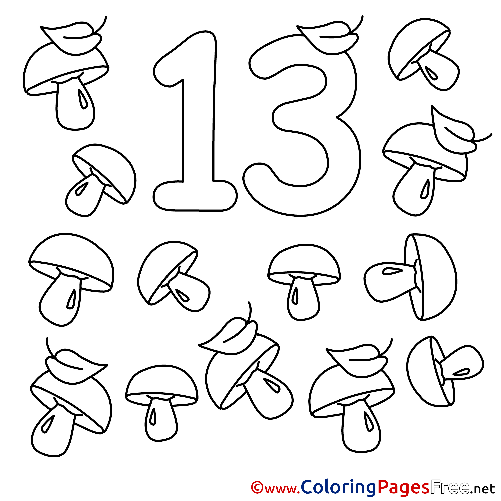 Mushrooms printable coloring pages numbers