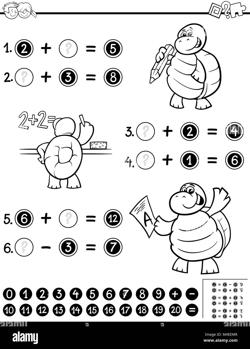 Mathematical worksheet coloring book stock photo