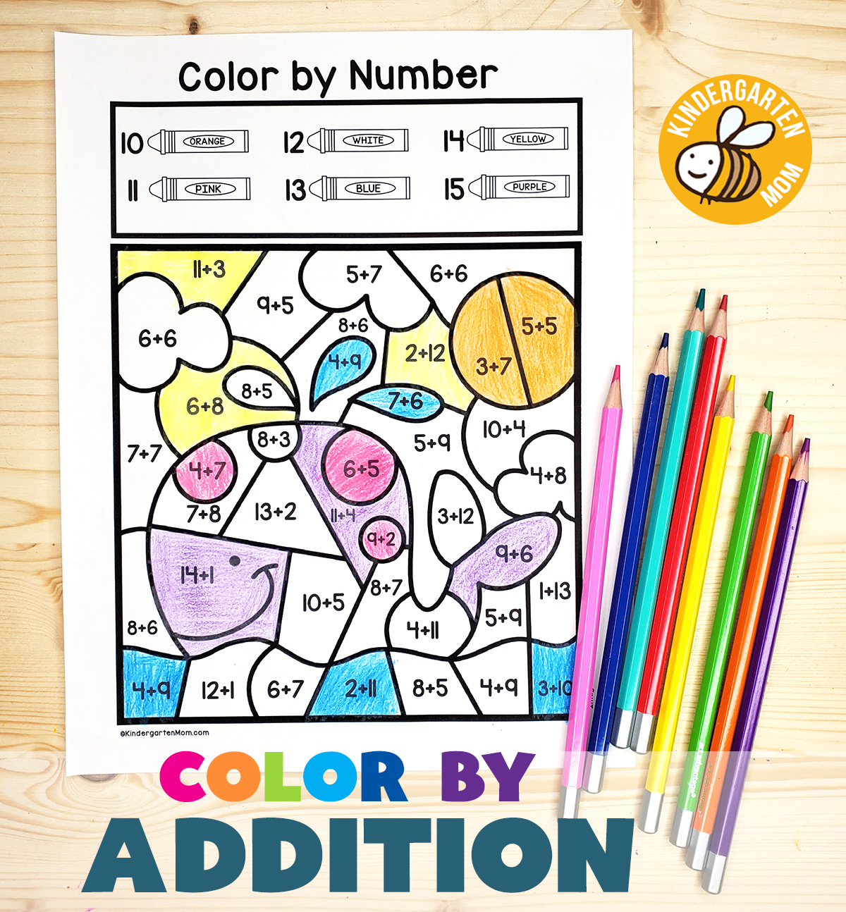 Addition color by number worksheets
