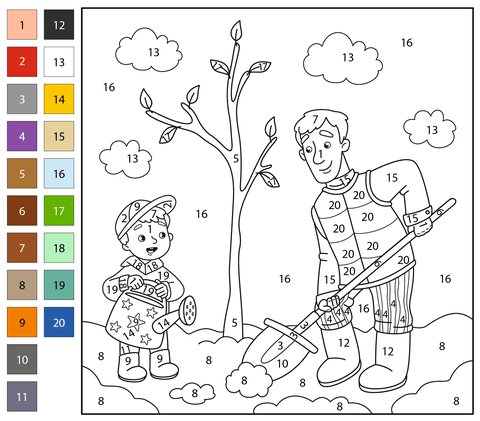 Dad and son color by number free printable coloring pages