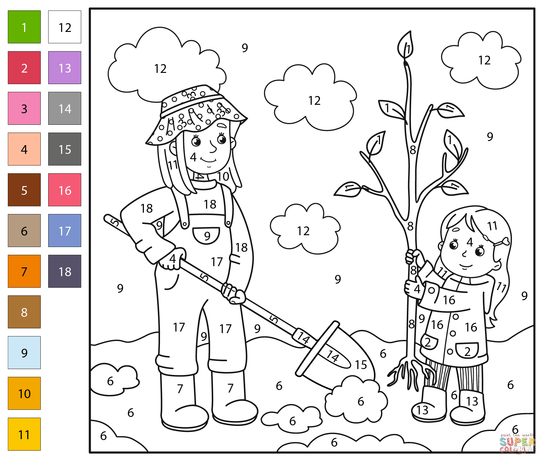 Mom with daughter color by number free printable coloring pages