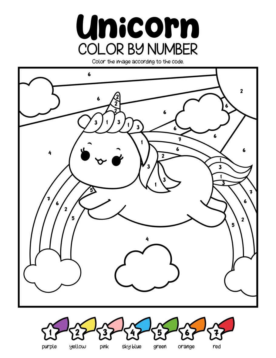 Free printable lor by number unirn loring pages for kids