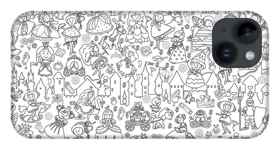 Line art illustration printable coloring pages for children poster princesses iphone plus case by olha zolotnyk