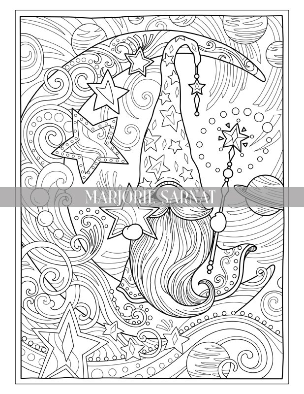 Gnome town coloring collection printable coloring pages â marjorie sarnat design illustration