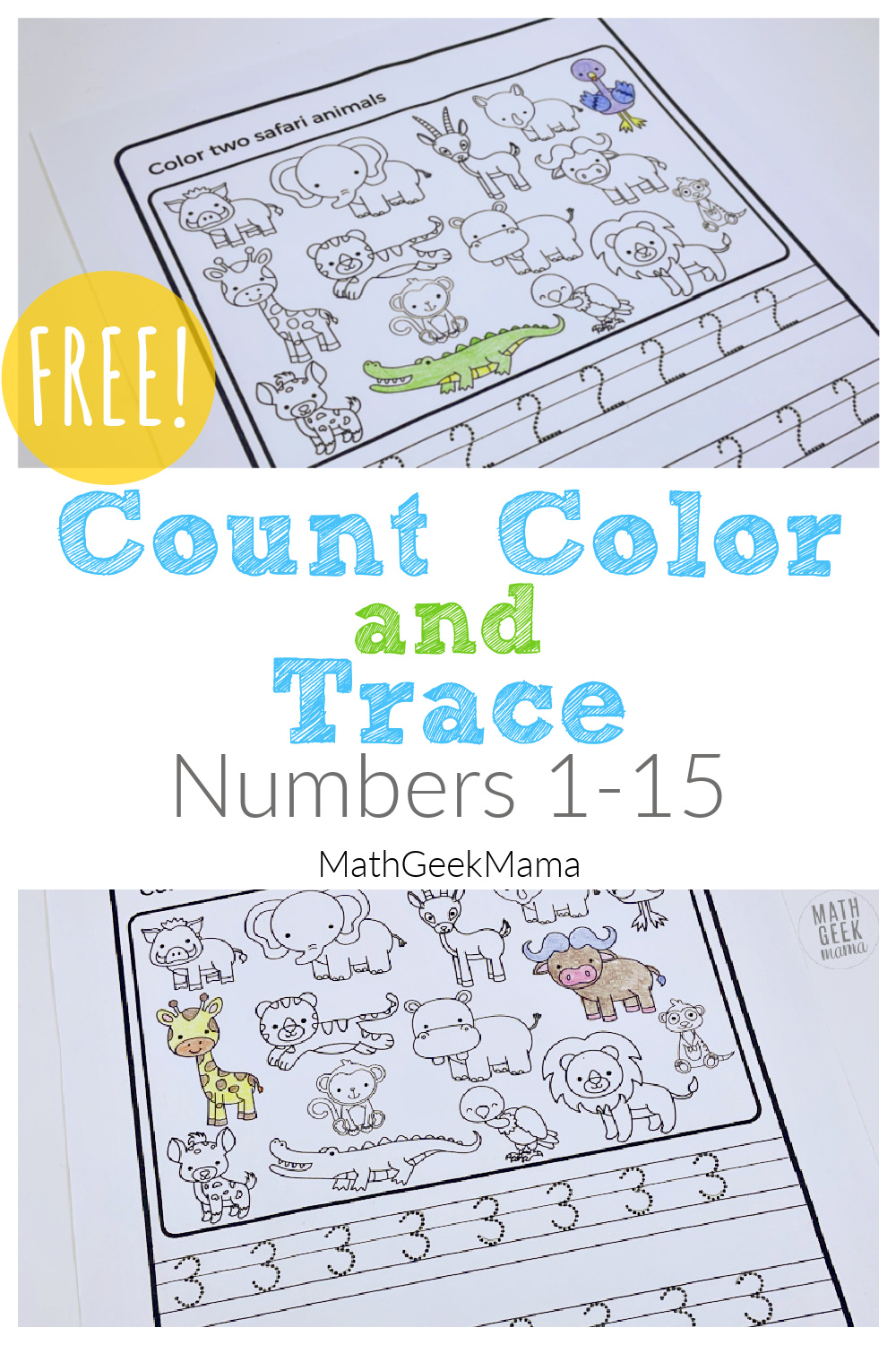 Free number tracing worksheets animal theme math geek mama