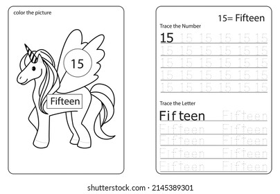 Unicorn cute number colouring tracing activity stock vector royalty free