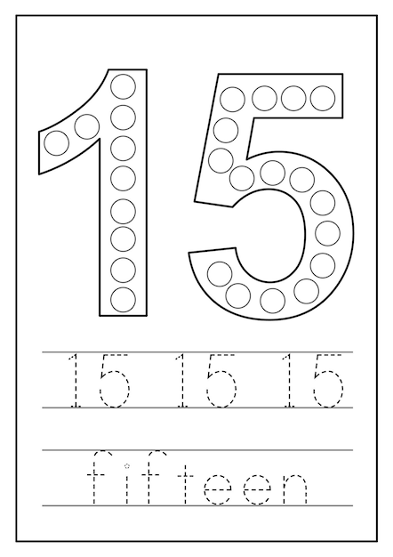 Premium vector learning numbers for kids number fifteen math worksheet