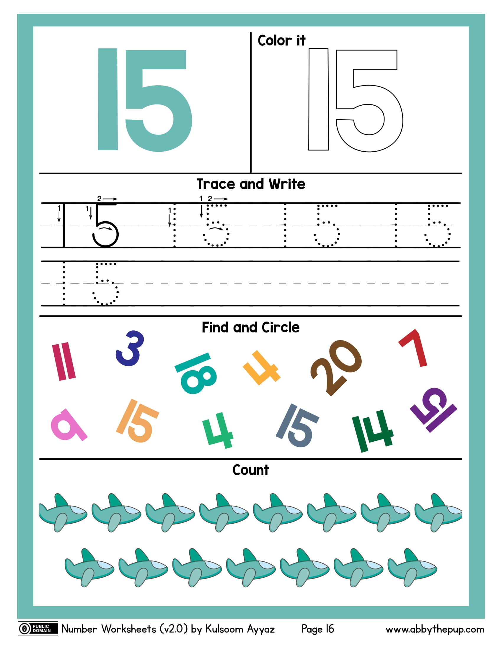 Number color trace write find and count worksheet free printable puzzle games