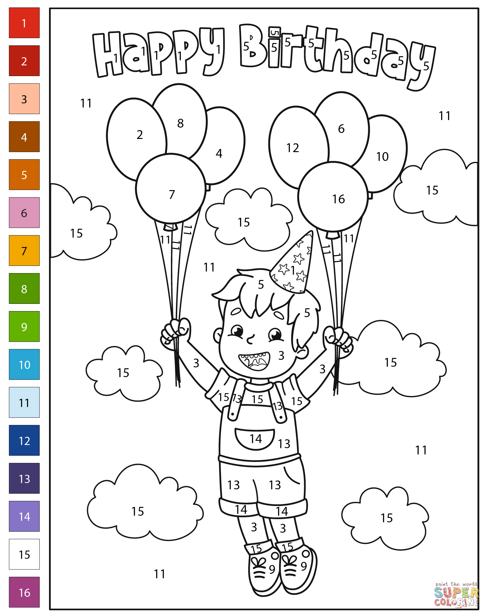 Happy birthday color by number free printable coloring pages