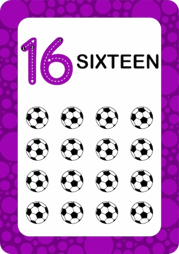 Premium vector numbers flashcards number sixteen educational math card for children learn counting numbers