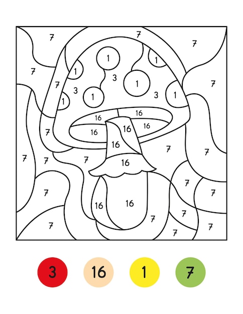 Premium vector color by number activity color by code activity for kids mushroom coloring page vector