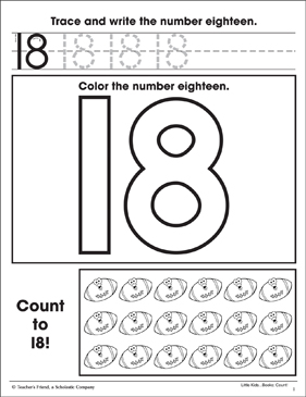 Number eighteen math practice page printable skills sheets