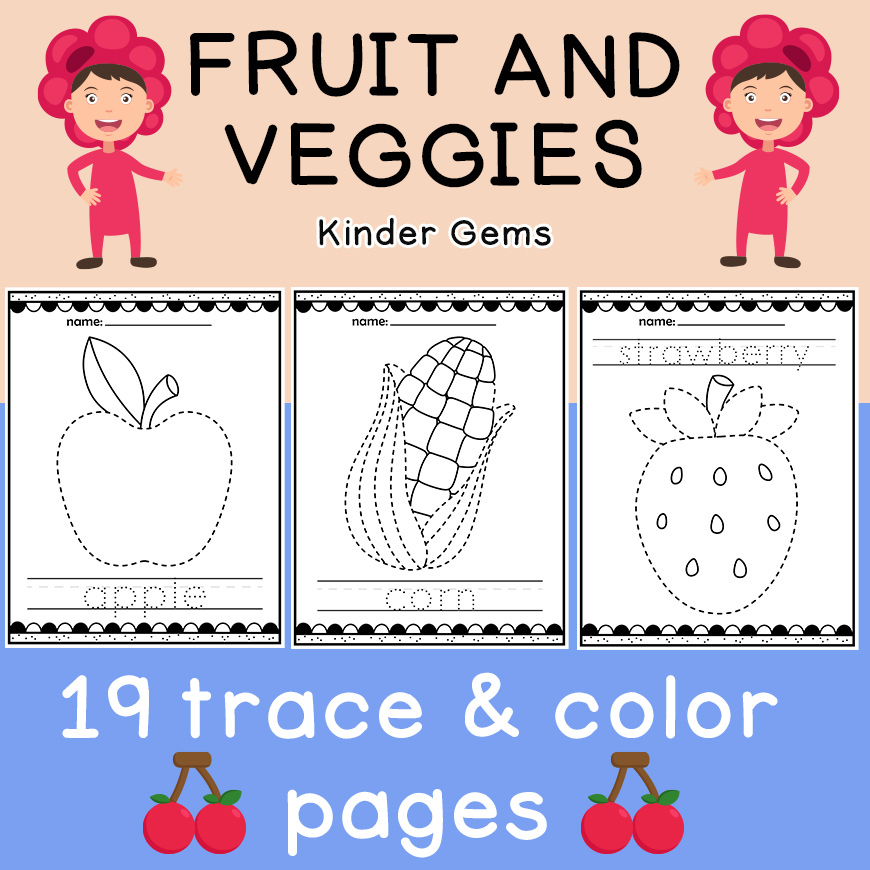 Fruit veggies writing practice worksheets coloring pages kindergarten made by teachers