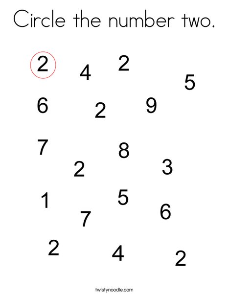 Circle the number two coloring page