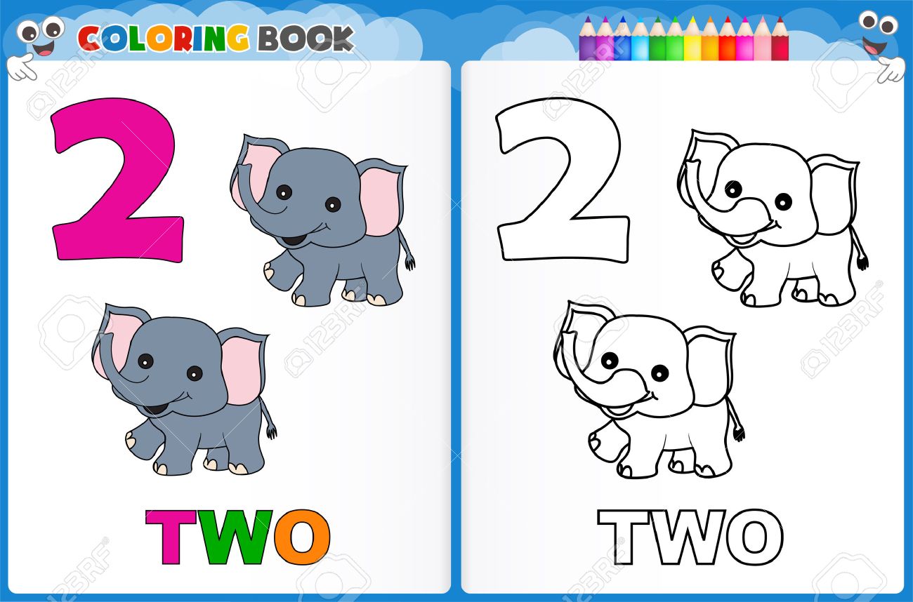 Coloring page number two with colorful sample printable worksheet for preschool kindergarten kids to improve basic coloring skills royalty free svg cliparts vectors and stock illustration image