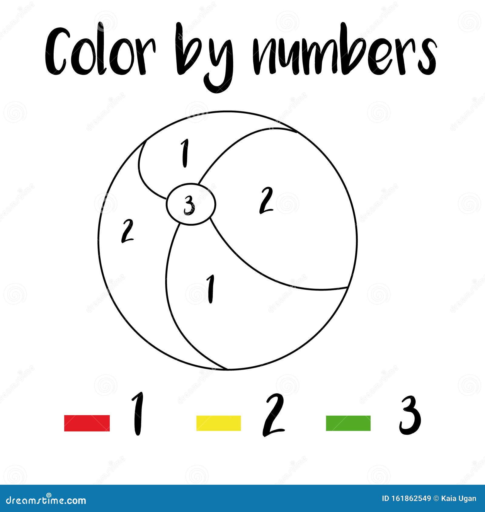 Coloring page with ball color by numbers educational children game drawing kids activity printable sheet animals theme stock vector
