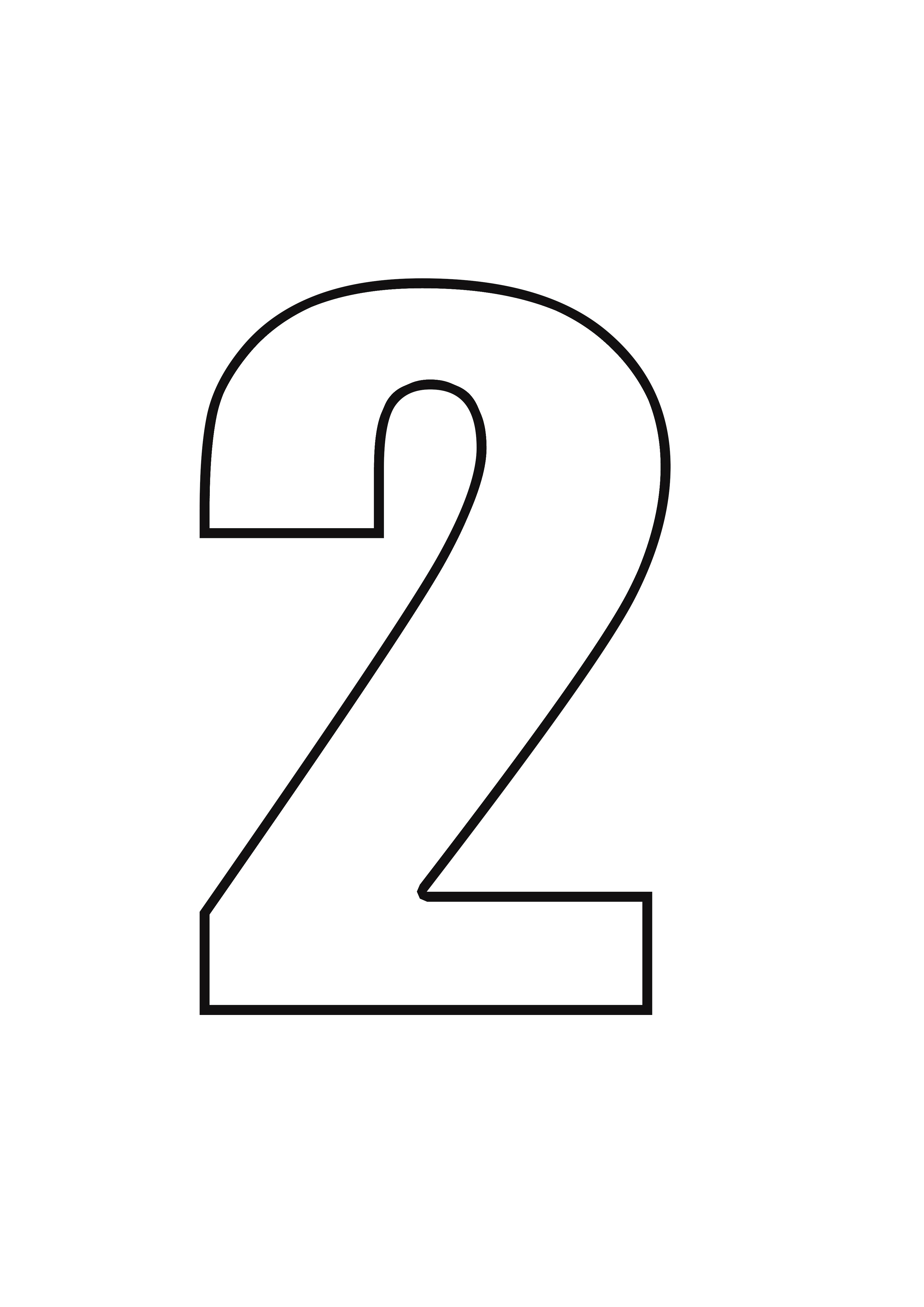 Simple and easy coloring image of number two free printable sheet