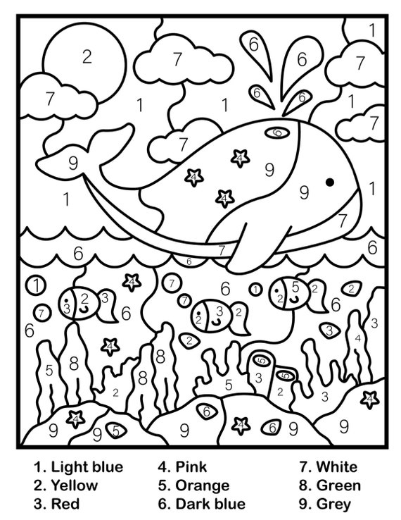 Childrens color by number printable pdf printable coloring pages instant download kids coloring pages