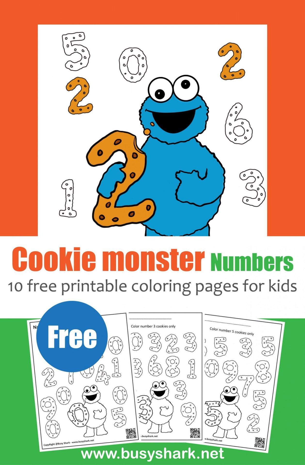 Cookie monster numbers free preschool coloring pages