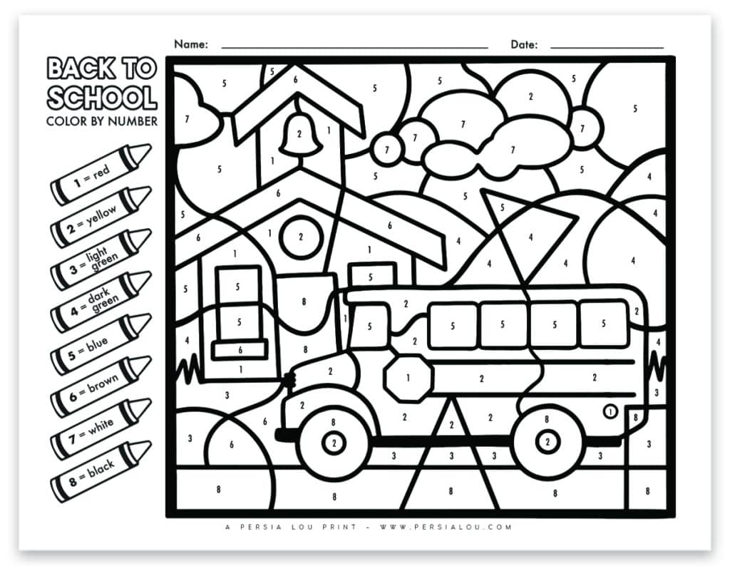 Back to school color by number free printable