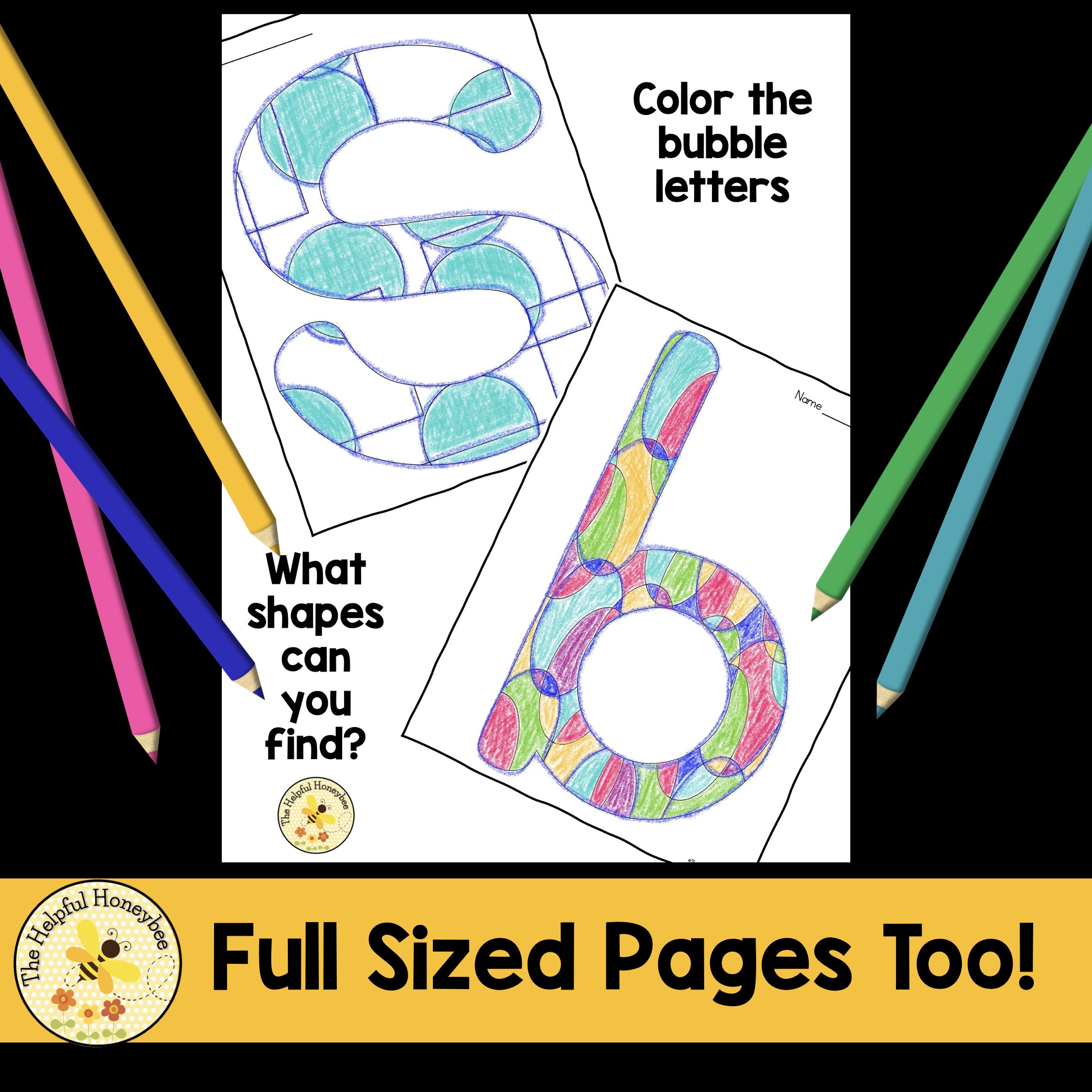 Alphabet letters and geometric shapes