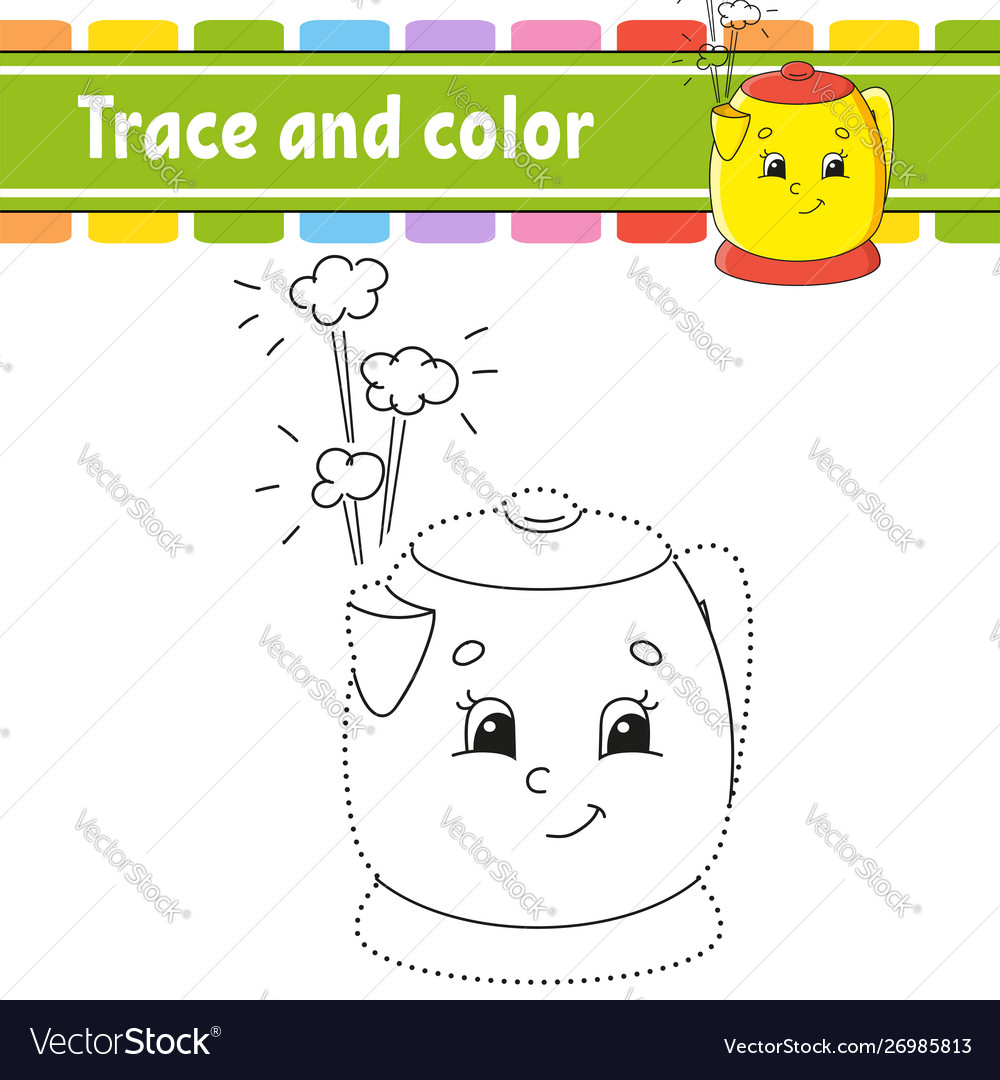Trace and color coloring page for kids royalty free vector