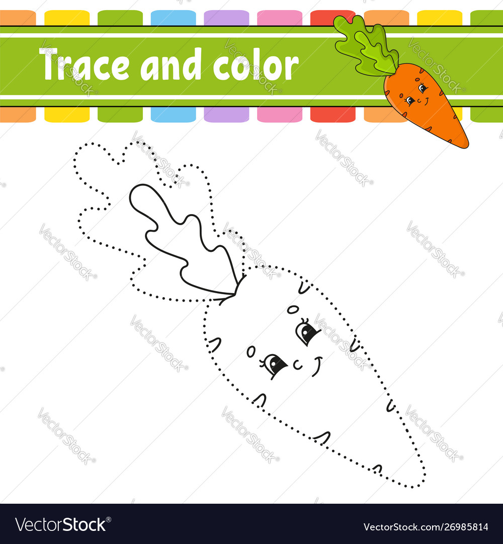 Trace and color coloring page for kids royalty free vector