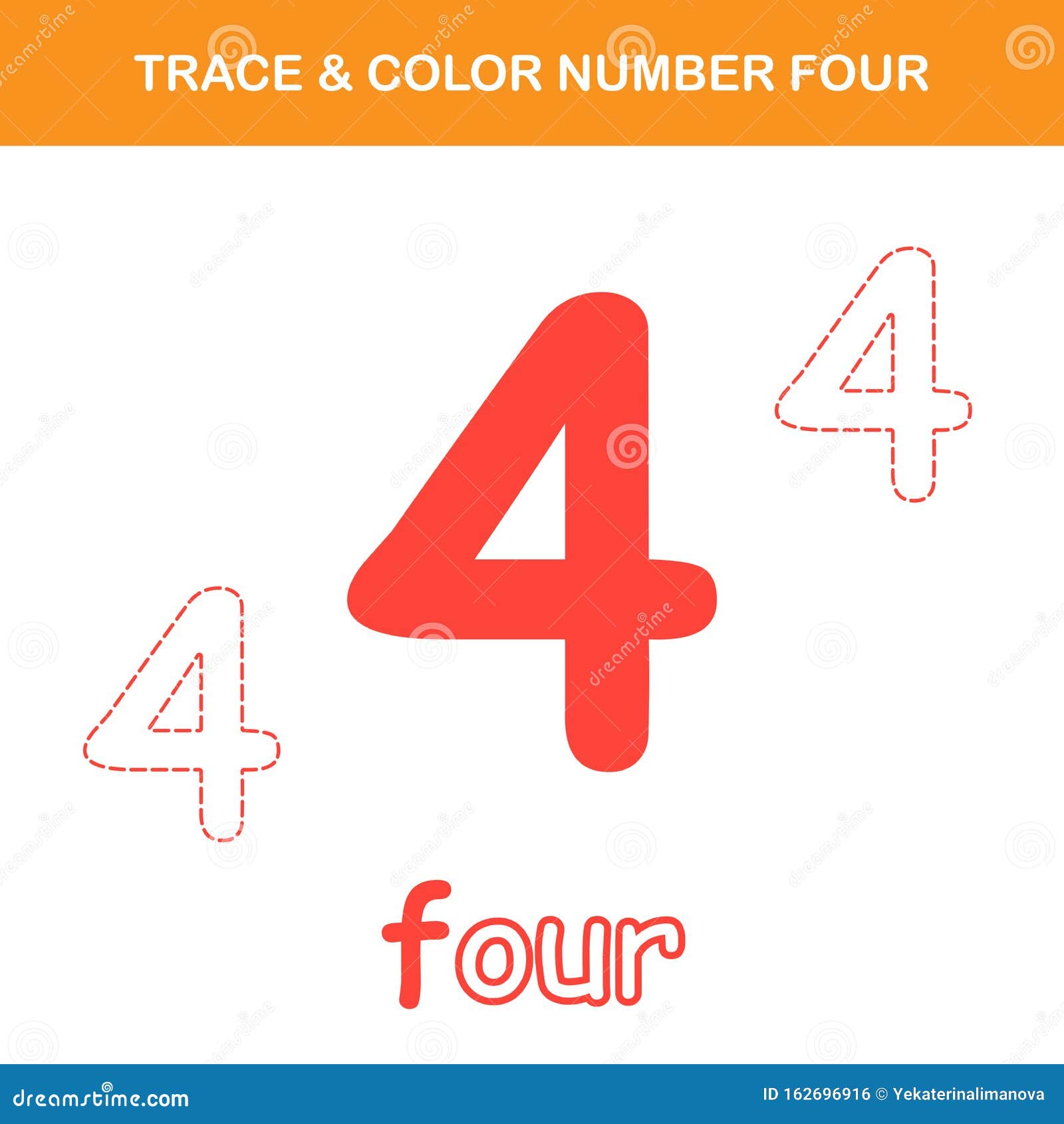 Trace color number worksheet stock vector