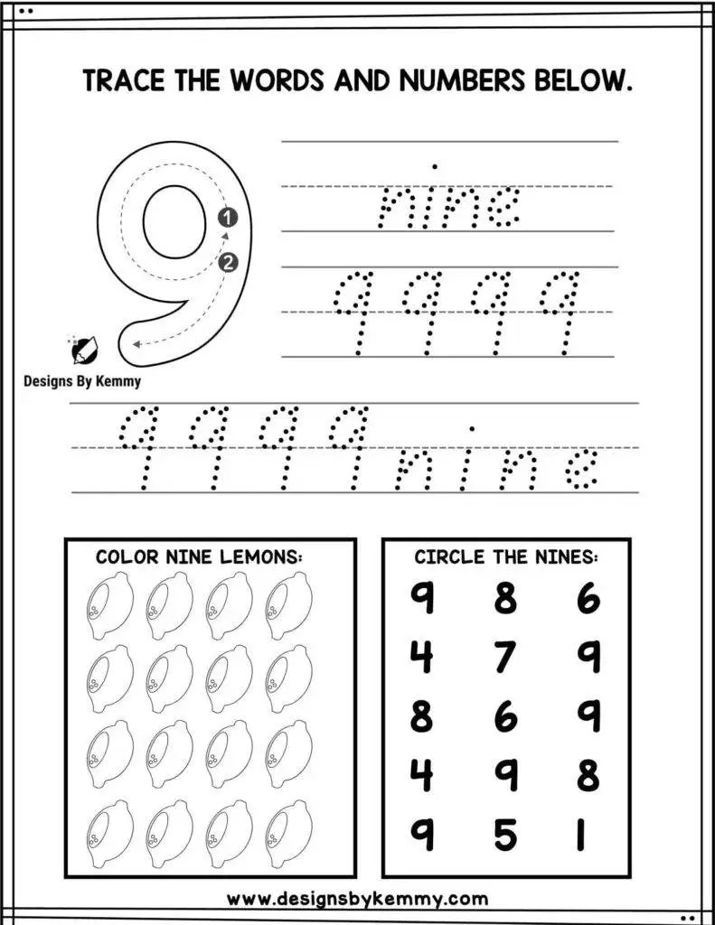 Number tracing worksheets