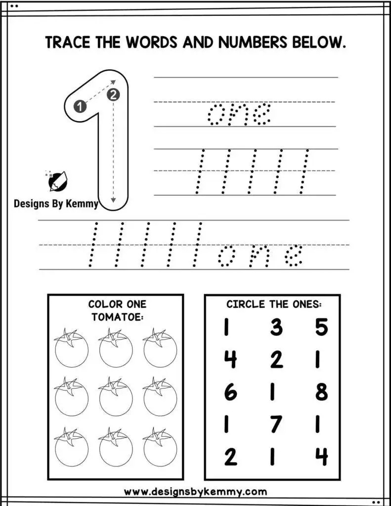 Number tracing worksheets