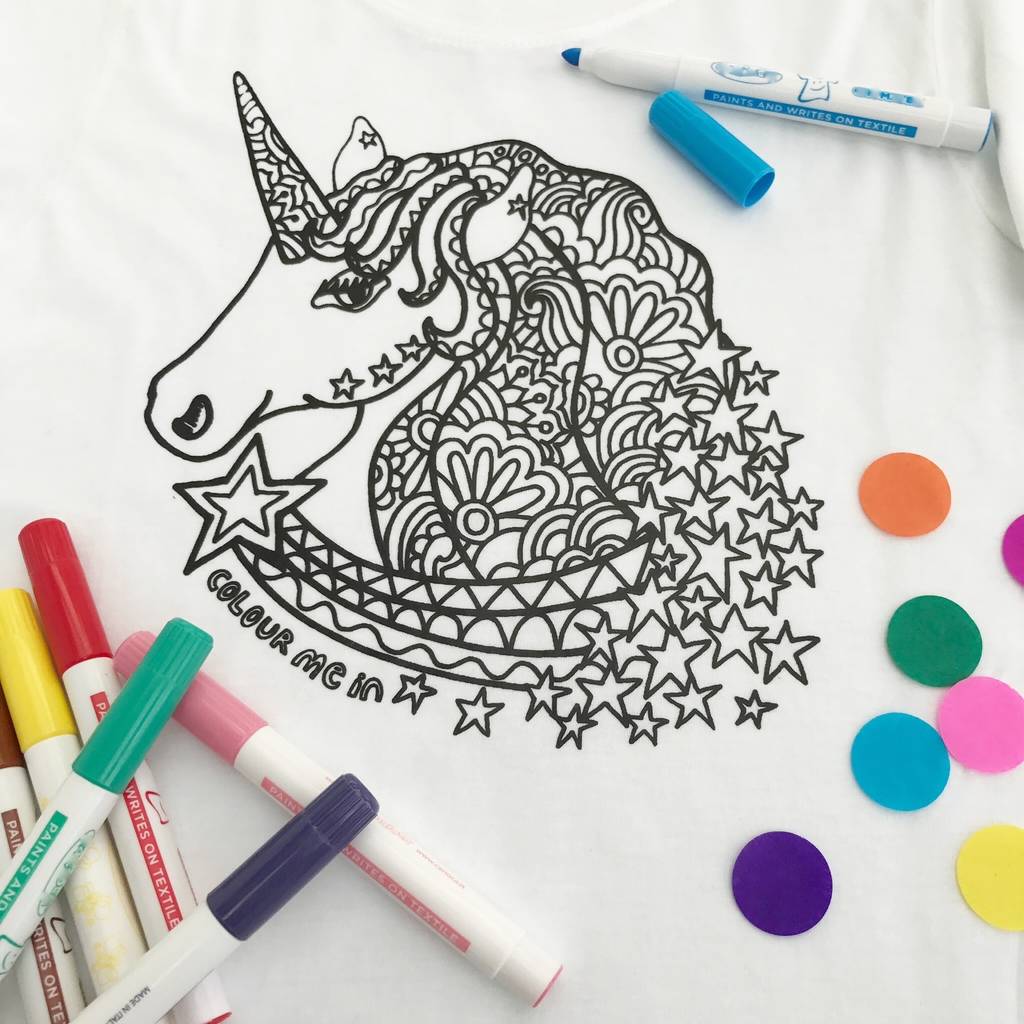 Unicorn childrens t shirt to colour in by pink pineapple home gifts