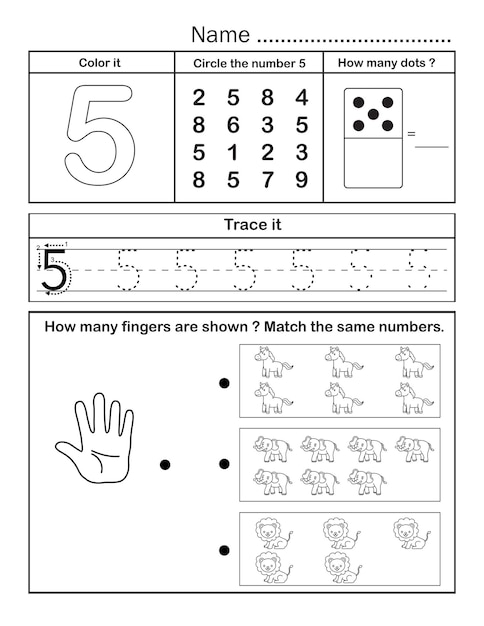 Premium vector printable number tracing worksheet for practice counting and writing in kindergarten student