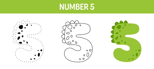 Premium vector number tracing and coloring worksheet for kids