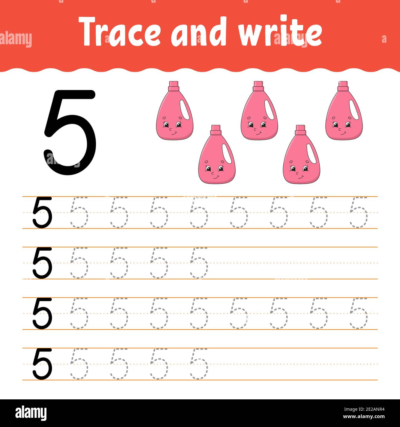 Number trace and write handwriting practice learning numbers for kids education developing worksheet color activity page isolated vector illus stock vector image art