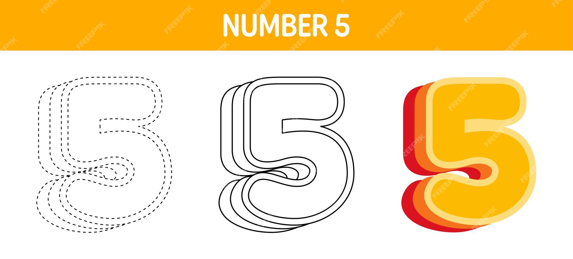 Premium vector number orange tracing and coloring worksheet for kids