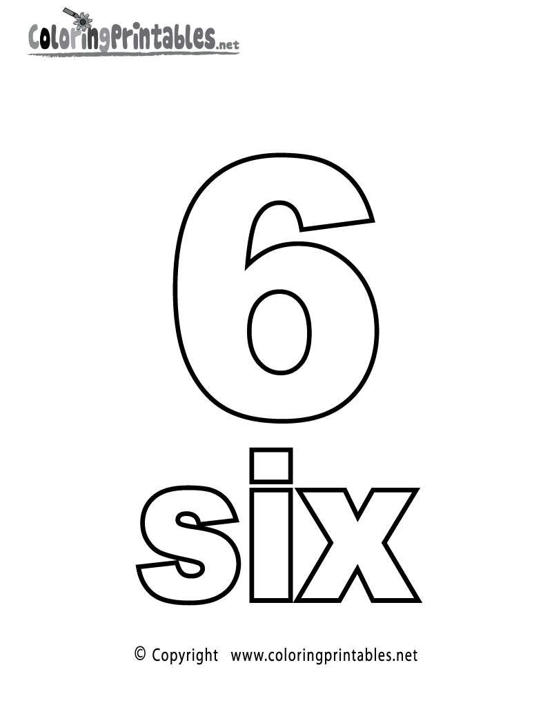 Free printable number six coloring page