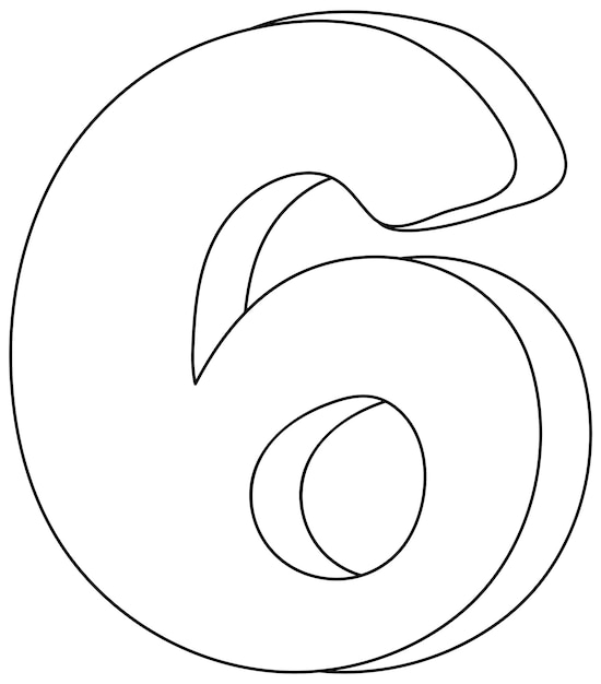 Premium vector number six doodle outline for colouring