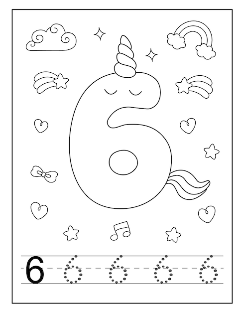 Premium vector unicorn number coloring page for little students